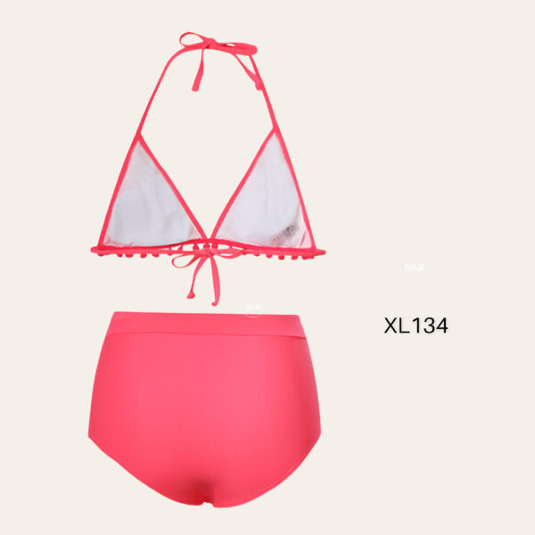 Bikini Dos Piezas Sosten Pompones Rosas Halter Bottom Corte Tiro Alto