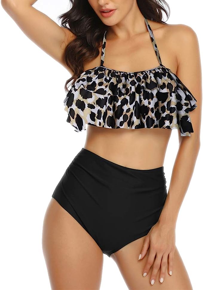 Bikini Tiro Alto Con Control De Abdomen Con Volantes Halter MOD CH525