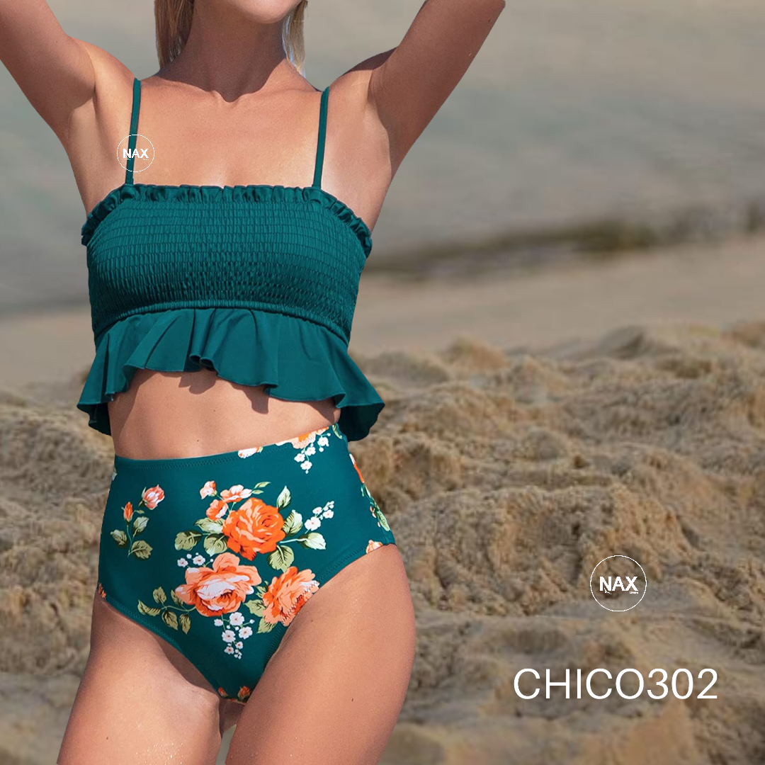 Bikini de tiro alto para mujer, traje de baño piezas con volantes – NAX MEXICO