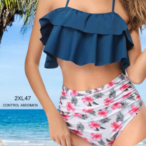 🌸Bikini .tiro alto con control de abdomen con volantes cortos MOD:2XL47