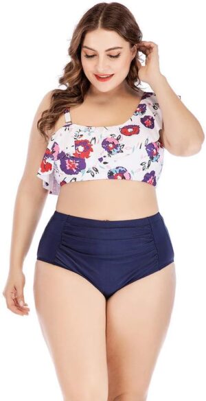 🌸Bikini .tiro alto con control de abdomen volantes MOD:4XL40