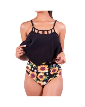 🌸Bikini tiro alto con control de abdomen con volantes largos MOD:CH500