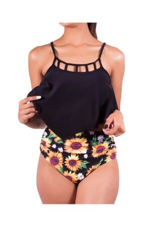 🌸Bikini tiro alto con control de abdomen con volantes largos MOD:CH500