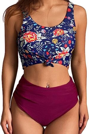 🌸Bikini tiro alto con control de abdomen anudado MOD:CH508