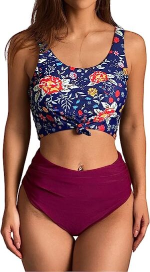 🌸Bikini tiro alto con control de abdomen anudado MOD:CH508