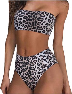 🌸Bikini tiro alto strapless animal print MOD:CH511