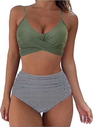 🌸Bikini tiro alto con control de abdomen criss cross MOD:G558