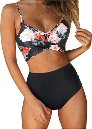 🌸Bikini tiro alto con control de abdomen criss cross MOD:G562