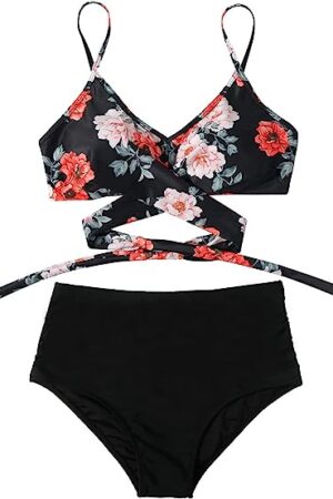 🌸Bikini tiro alto con control de abdomen criss cross MOD:G562