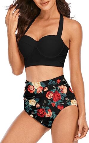 🌸Bikini tiro alto con control de abdomen halter con varilla MOD:G564