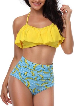 🌸Bikini tiro alto con control de abdomen con volantes halter MOD:G567 - Imagen 4