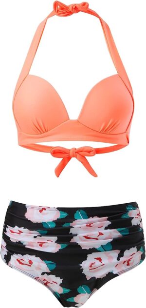 🌸Bikini tiro alto con control de abdomen halter MOD:G579 - Imagen 9