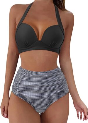 🌸Bikini tiro alto con control de abdomen halter MOD:G596 - Imagen 3