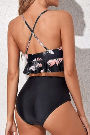 🌸Bikini tiro alto con control de abdomen con volantes MOD:G665