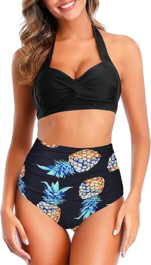 🌸Bikini tiro alto con control de abdomen halter MOD:G685