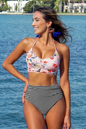 🌸Bikini tiro alto con control de abdomen halter MOD:M513