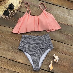 🌸Bikini tiro alto con control de abdomen con volantes MOD:M564 - Imagen 3