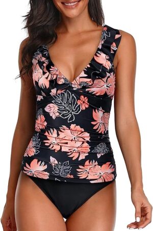 🌸Tankini bottom con control de abdomen con volantes MOD:KI-M607