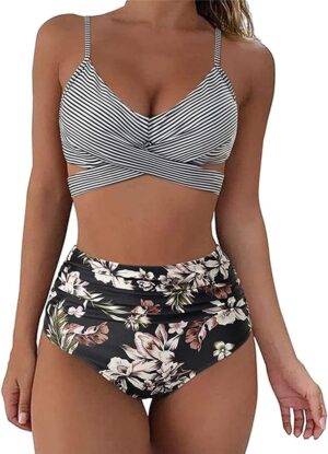 🌸Bikini tiro alto con control de abdomen criss cross MOD:M622