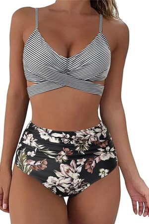 🌸Bikini tiro alto con control de abdomen criss cross MOD:M622