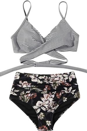 🌸Bikini tiro alto con control de abdomen criss cross MOD:M622