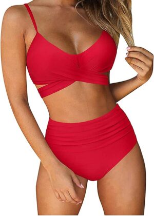 🌸Bikini tiro alto con control de abdomen criss cross MOD:M697