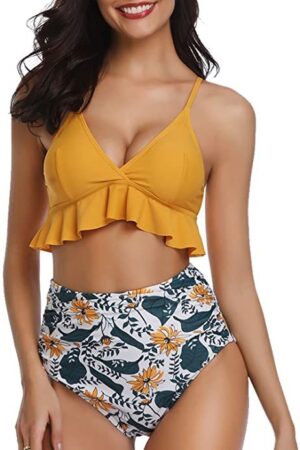 🌸Bikini .tiro alto con control de abdomen con volantes MOD:XL585