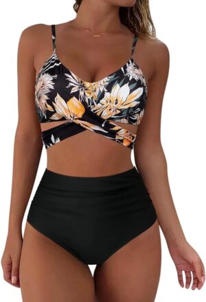 🌸Bikini tiro alto con control de abdomen criss cross MOD:CH581