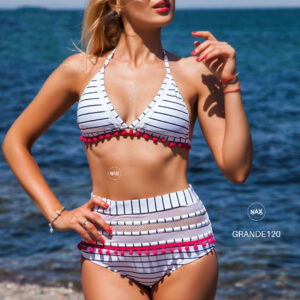 🌸Bikini tiro alto con pompones halter MOD:G120 - Imagen 3