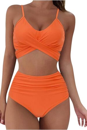 🌸Bikini tiro alto con control de abdomen criss cross MOD:G751