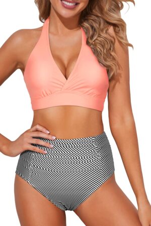 🌸Bikini .tiro alto con control de abdomen halter MOD:XL31