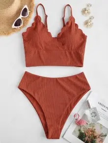 🌸Bikini .tiro alto festoneado acanalado MOD:2XL654