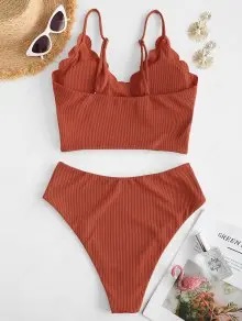 🌸Bikini .tiro alto festoneado acanalado MOD:2XL654