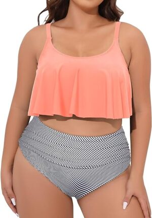 🌸Bikini .tiro alto con control de abdomen con volantes MOD:3XL14