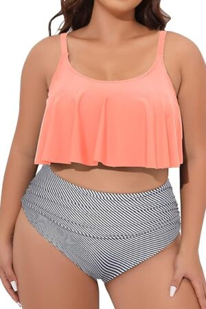 🌸Bikini .tiro alto con control de abdomen con volantes MOD:3XL14