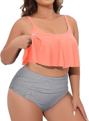 🌸Bikini .tiro alto con control de abdomen con volantes MOD:3XL14 - Imagen 4