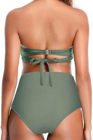 🌸Bikini .tiro alto con control de abdomen halter verde oliva MOD:XL652