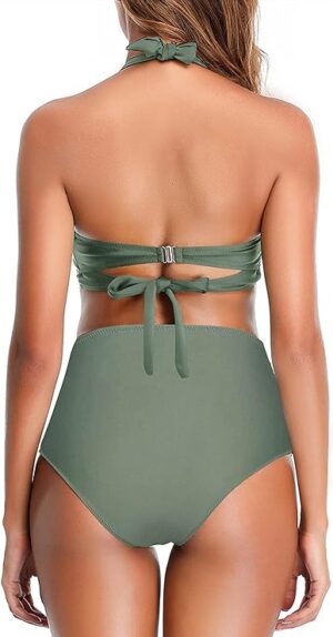 🌸Bikini .tiro alto con control de abdomen halter verde oliva MOD:XL652 - Imagen 2