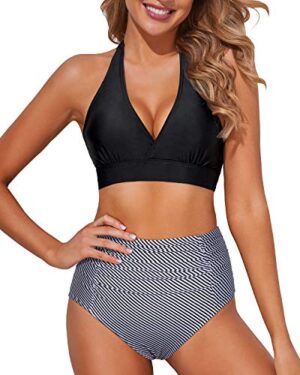 🌸Bikini tiro alto con control de abdomen halter MOD:V-G791 - Imagen 4