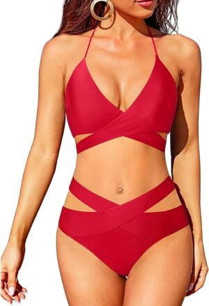 🌸Bikini ahuecado lateral criss cross halter MOD:G809