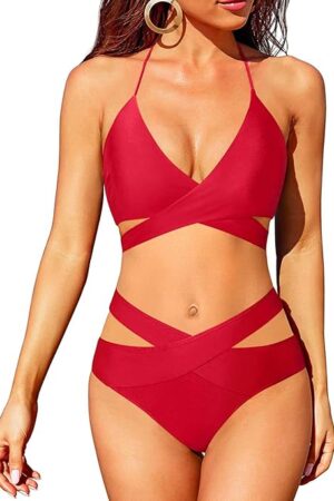 🌸Bikini ahuecado lateral criss cross halter MOD:G809