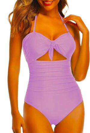 🌸Monokini con control de abdomen ahuecado central anudado halter MOD:G856