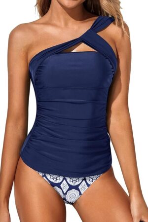 🌸.Tankini bottom con control de abdomen un hombro greca MOD:XL709