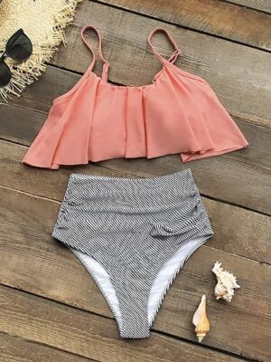 🌸Bikini .tiro alto con control de abdomen con volantes MOD:XL731 - Imagen 4