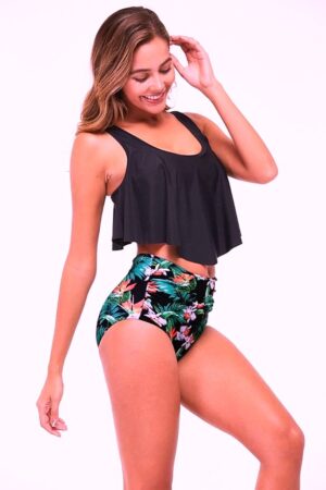 🌸Bikini .tiro alto con control de abdomen con volantes MOD:XL739 - Imagen 4