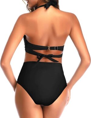 🌸Bikini tiro alto con control de abdomen halter MOD:D-M827 - Imagen 2