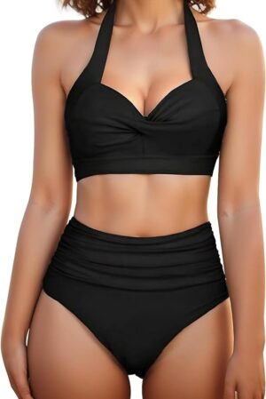 🌸Bikini tiro alto con control de abdomen halter MOD:D-M827 - Imagen 5