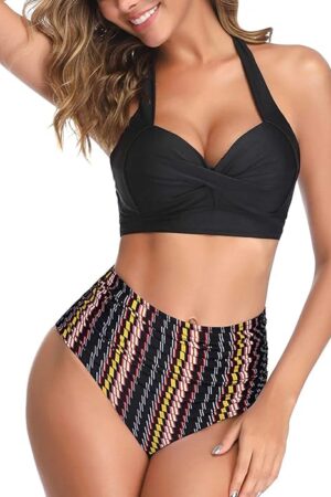 🌸Bikini tiro alto con control de abdomen halter MOD:D-M828