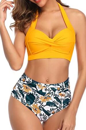 🌸Bikini tiro alto con control de abdomen halter MOD:D-M829