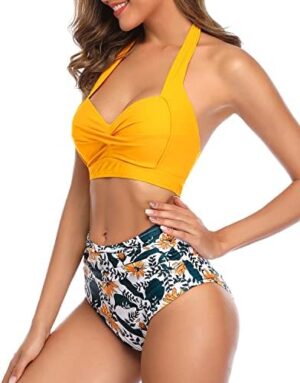 🌸Bikini tiro alto con control de abdomen halter MOD:D-M829 - Imagen 3